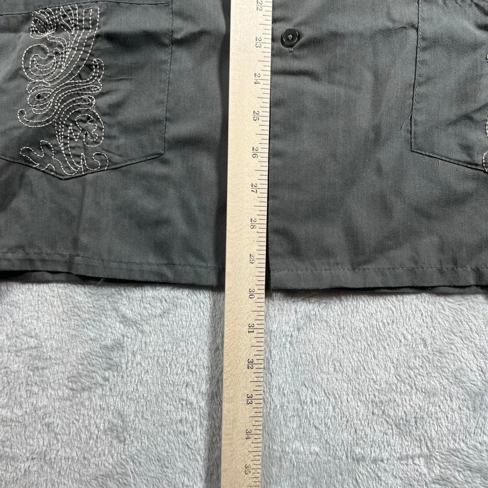 Haband Guayabera Mens 2XL Gray Embroidered Short Sleeve Button Down Shirt